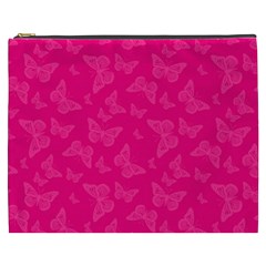 Magenta Pink Butterflies Pattern Cosmetic Bag (xxxl) by SpinnyChairDesigns