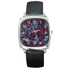 Boho Teal Wine Mosaic Square Metal Watch by SpinnyChairDesigns