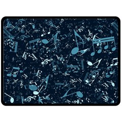 Prussian Blue Music Notes Double Sided Fleece Blanket (large)  by SpinnyChairDesigns