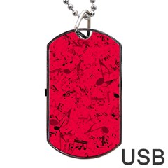 Scarlet Red Music Notes Dog Tag Usb Flash (two Sides) by SpinnyChairDesigns
