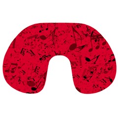 Scarlet Red Music Notes Travel Neck Pillow by SpinnyChairDesigns