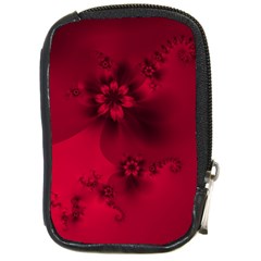 Scarlet Red Floral Print Compact Camera Leather Case by SpinnyChairDesigns