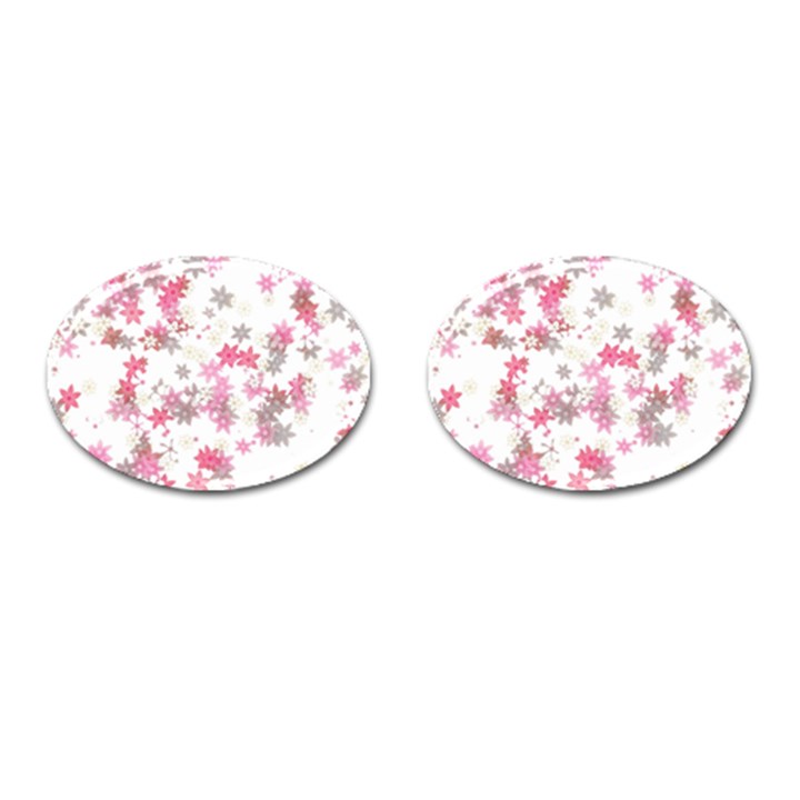 Pink Wildflower Print Cufflinks (Oval)
