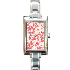 Vermilion And Coral Floral Print Rectangle Italian Charm Watch