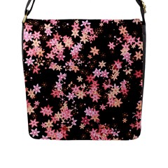 Pink Lilies On Black Flap Closure Messenger Bag (l) by SpinnyChairDesigns