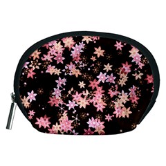 Pink Lilies On Black Accessory Pouch (medium) by SpinnyChairDesigns