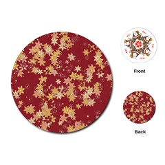 Gold And Tuscan Red Floral Print Playing Cards Single Design (round) by SpinnyChairDesigns