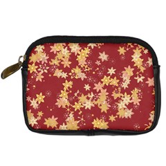 Gold And Tuscan Red Floral Print Digital Camera Leather Case by SpinnyChairDesigns
