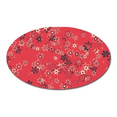 Red Wildflower Floral Print Oval Magnet by SpinnyChairDesigns