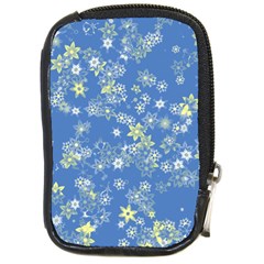 Yellow Flowers On Blue Compact Camera Leather Case by SpinnyChairDesigns