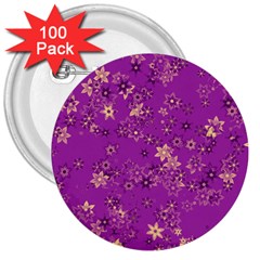 Gold Purple Floral Print 3  Buttons (100 Pack)  by SpinnyChairDesigns