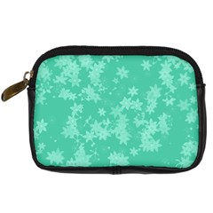 Biscay Green Floral Print Digital Camera Leather Case by SpinnyChairDesigns