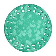 Biscay Green Floral Print Ornament (round Filigree) by SpinnyChairDesigns