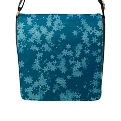 Teal Blue Floral Print Flap Closure Messenger Bag (l) by SpinnyChairDesigns