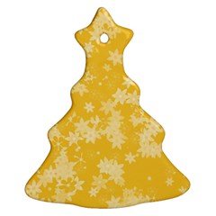Saffron Yellow Floral Print Christmas Tree Ornament (two Sides) by SpinnyChairDesigns