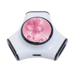 Blush Pink Floral Print 3-port Usb Hub