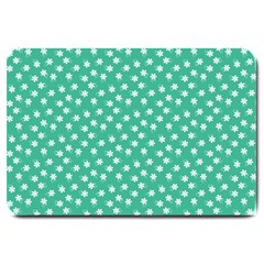 Biscay Green White Floral Print Large Doormat  by SpinnyChairDesigns