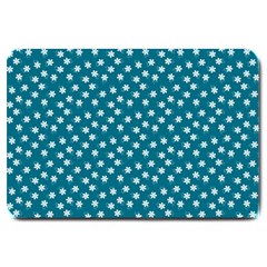 Teal White Floral Print Large Doormat  by SpinnyChairDesigns