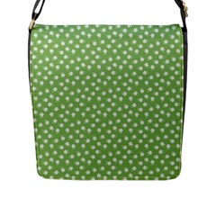 Spring Green White Floral Print Flap Closure Messenger Bag (l) by SpinnyChairDesigns
