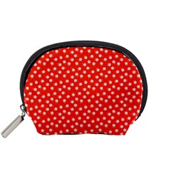 Red White Floral Print Accessory Pouch (small) by SpinnyChairDesigns