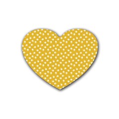 Saffron Yellow White Floral Pattern Heart Coaster (4 Pack)  by SpinnyChairDesigns