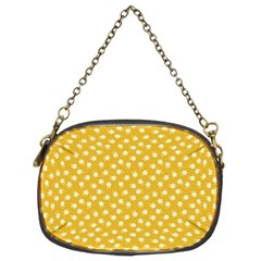 Saffron Yellow White Floral Pattern Chain Purse (two Sides)