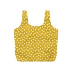 Saffron Yellow White Floral Pattern Full Print Recycle Bag (s) by SpinnyChairDesigns