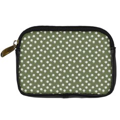 Sage Green White Floral Print Digital Camera Leather Case by SpinnyChairDesigns
