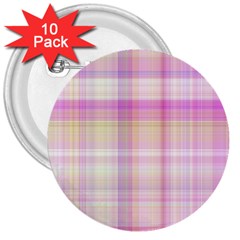 Pink Madras Plaid 3  Buttons (10 Pack)  by SpinnyChairDesigns