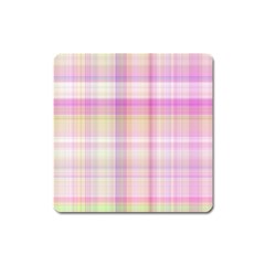 Pink Madras Plaid Square Magnet by SpinnyChairDesigns