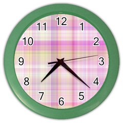 Pink Madras Plaid Color Wall Clock by SpinnyChairDesigns