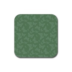 Asparagus Green Butterfly Print Rubber Coaster (square)  by SpinnyChairDesigns