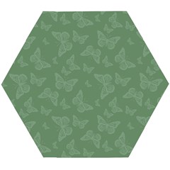 Asparagus Green Butterfly Print Wooden Puzzle Hexagon by SpinnyChairDesigns