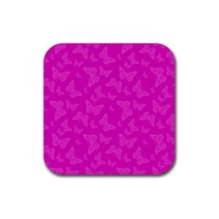 Fuchsia Butterfly Print  Rubber Coaster (square)  by SpinnyChairDesigns