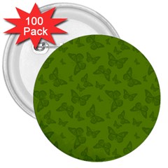 Avocado Green Butterfly Print 3  Buttons (100 Pack)  by SpinnyChairDesigns