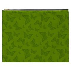 Avocado Green Butterfly Print Cosmetic Bag (xxxl) by SpinnyChairDesigns