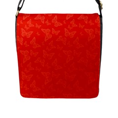Vermilion Red Butterfly Print Flap Closure Messenger Bag (l) by SpinnyChairDesigns