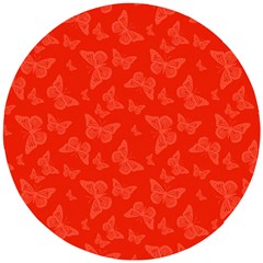 Vermilion Red Butterfly Print Wooden Puzzle Round by SpinnyChairDesigns