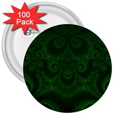 Emerald Green Spirals 3  Buttons (100 Pack)  by SpinnyChairDesigns