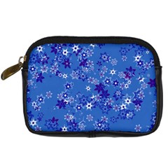 Cornflower Blue Floral Print Digital Camera Leather Case by SpinnyChairDesigns