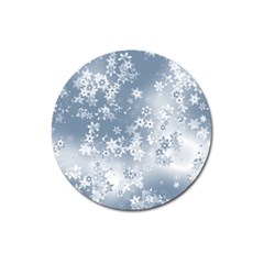 Faded Blue White Floral Print Magnet 3  (round) by SpinnyChairDesigns