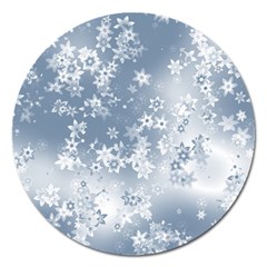 Faded Blue White Floral Print Magnet 5  (round) by SpinnyChairDesigns