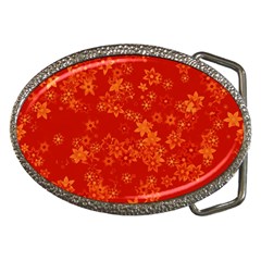 Orange Red Floral Print Belt Buckles by SpinnyChairDesigns