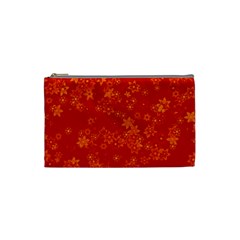 Orange Red Floral Print Cosmetic Bag (small) by SpinnyChairDesigns