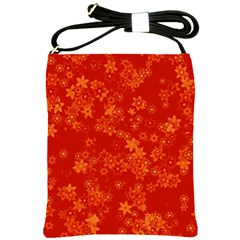 Orange Red Floral Print Shoulder Sling Bag by SpinnyChairDesigns