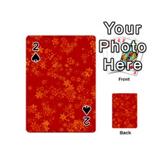 Orange Red Floral Print Playing Cards 54 Designs (mini) by SpinnyChairDesigns