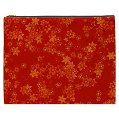 Orange Red Floral Print Cosmetic Bag (xxxl) by SpinnyChairDesigns