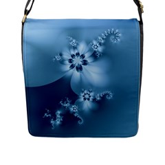 Steel Blue Flowers Flap Closure Messenger Bag (l) by SpinnyChairDesigns