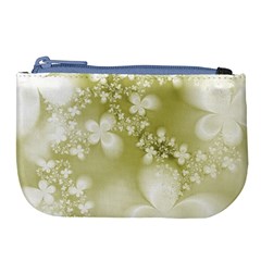 Olive Green With White Flowers Large Coin Purse by SpinnyChairDesigns