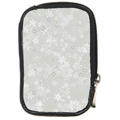 Ash Grey Floral Pattern Compact Camera Leather Case by SpinnyChairDesigns